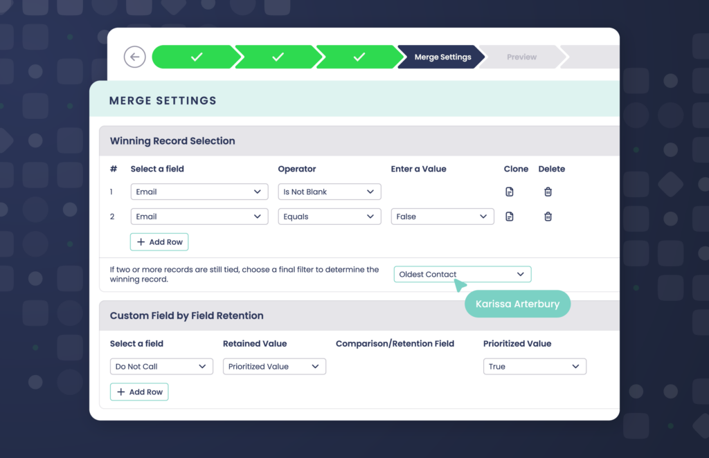 Screenshot showing the records merging process with Complete Clean