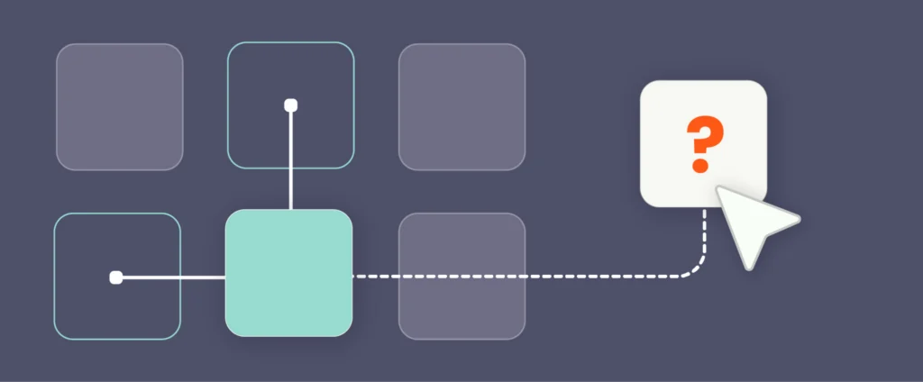 diagram illustrating Salesforce account hierarchy limitations in roll-up reporting. The visual shows a cursor pointing to a missing data node (represented by a question mark) that is disconnected from the main account cluster, highlighting how manual hierarchies create reporting blind spots and inaccurate aggregate data.
