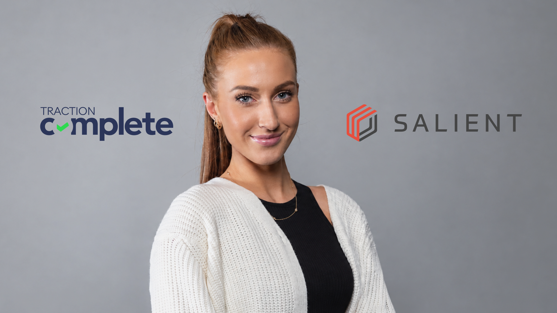 Kelli Monk, Senior Marketing Specialist at Salient Systems, with the Salient and Traction Complete logos, for the customer story on automated lead routing with Complete Leads